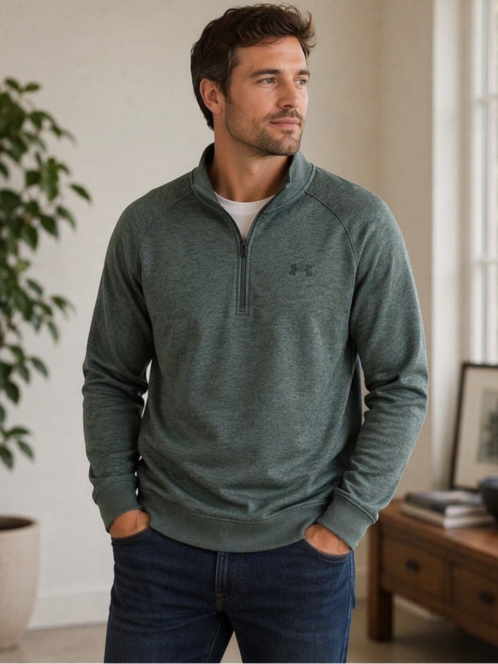 Under Armour Heather Green Quarter Zip Fleece Pullover | Men’s Large